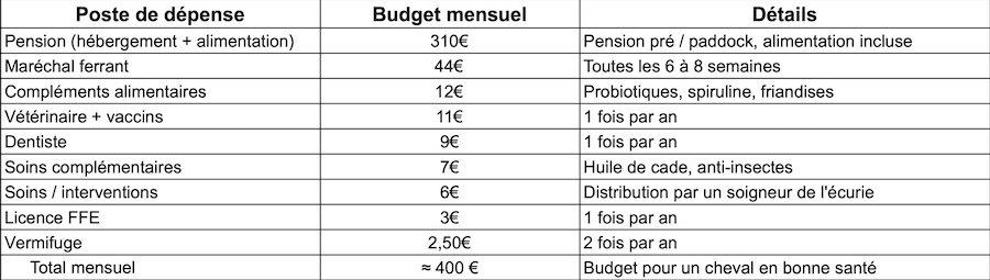 budget mensuel cheval